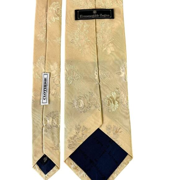 Ermenegildo Zegna Silk Tie Men’s Designer Gold Floral Pattern - Picture 4 of 10